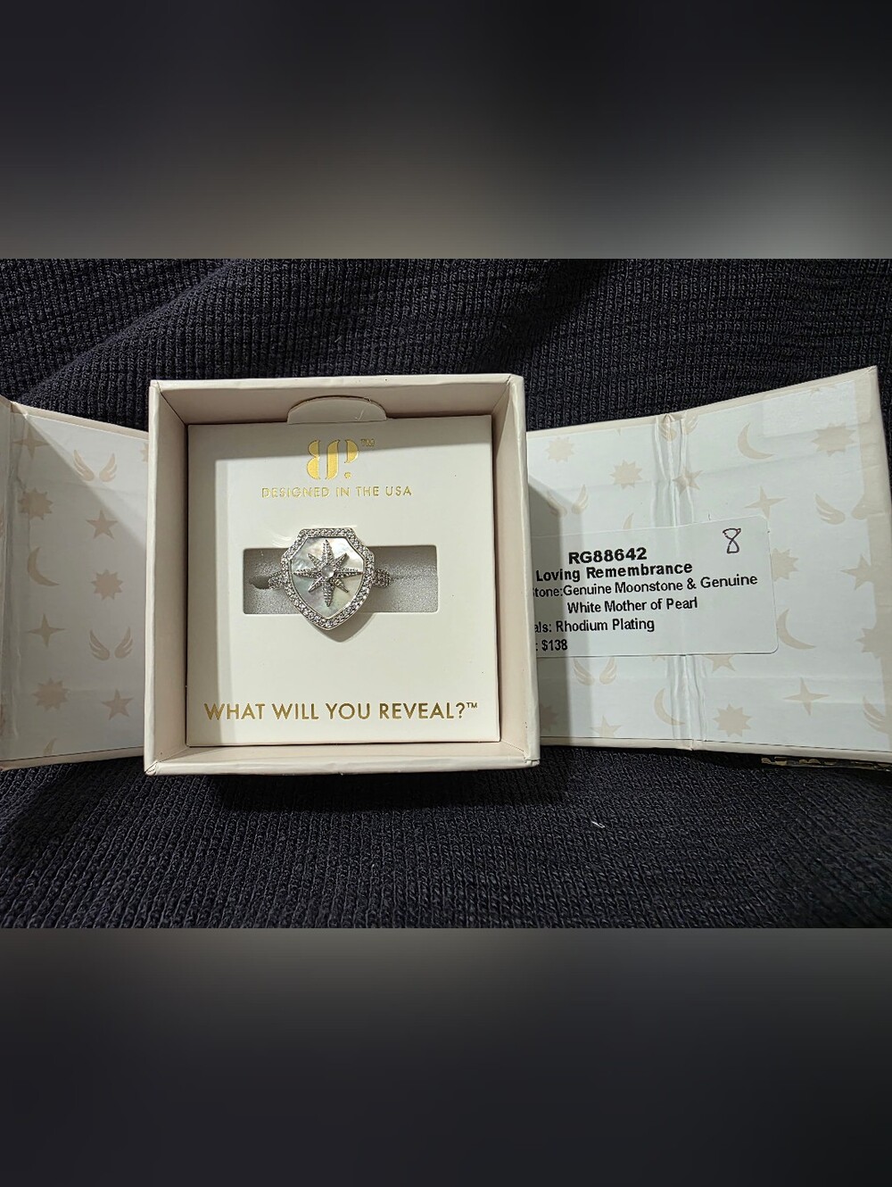 Halo Loving Remembrance Moonstone & Mother Of Pearl Ring - Size 8